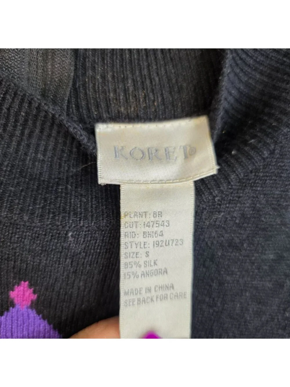 Vintage 90s Koret Argyle Silk Angora Sweater S Black Preppy Academia Retro Luxe